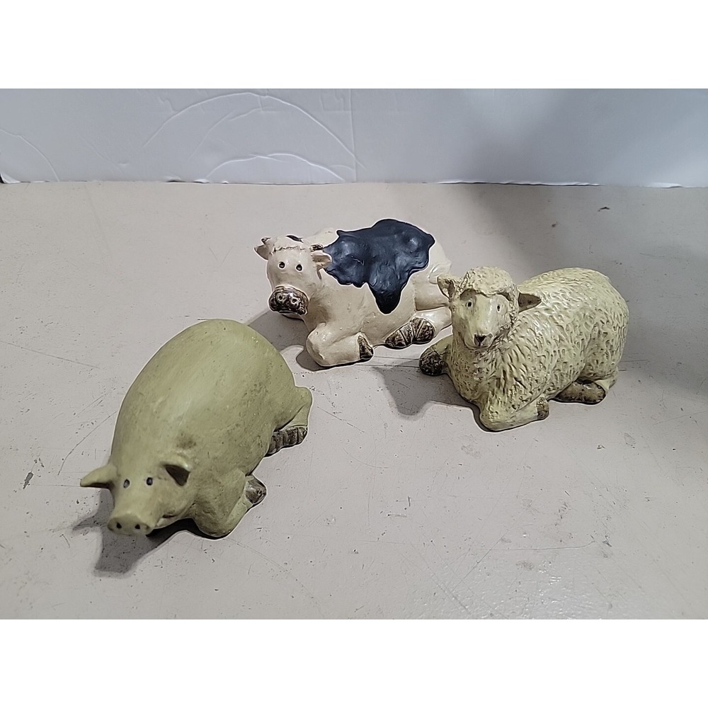 Shabby‎ Chic Primitives Farm Animals Cow Pig Sheep Nativty Garden Collection